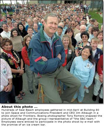 Jim Albaugh with Seal Beach employees